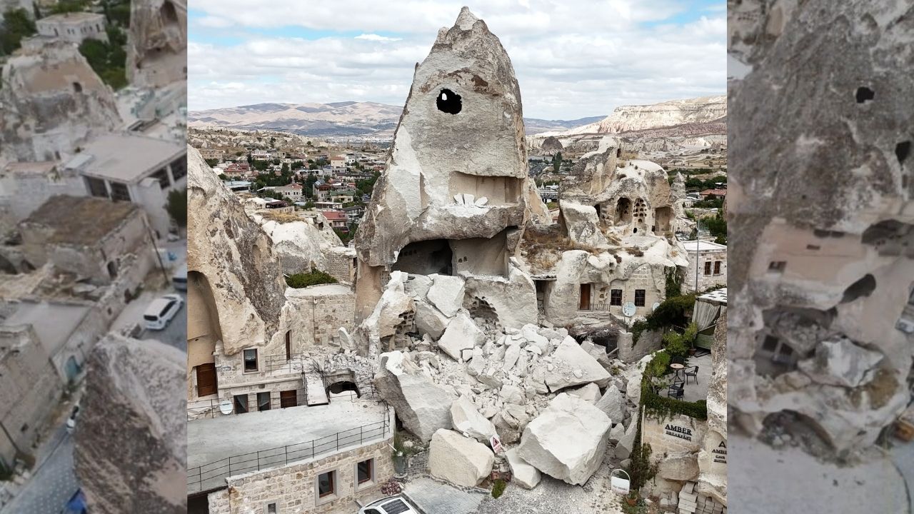 Kapadokya’da bir peribacası çöktü