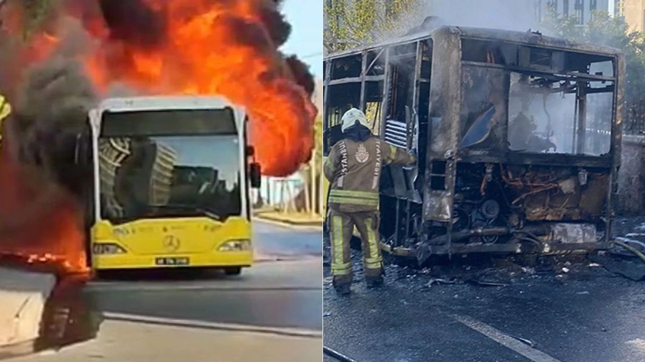 Ümraniye’de seyir halindeki İETT otobüsü yandı