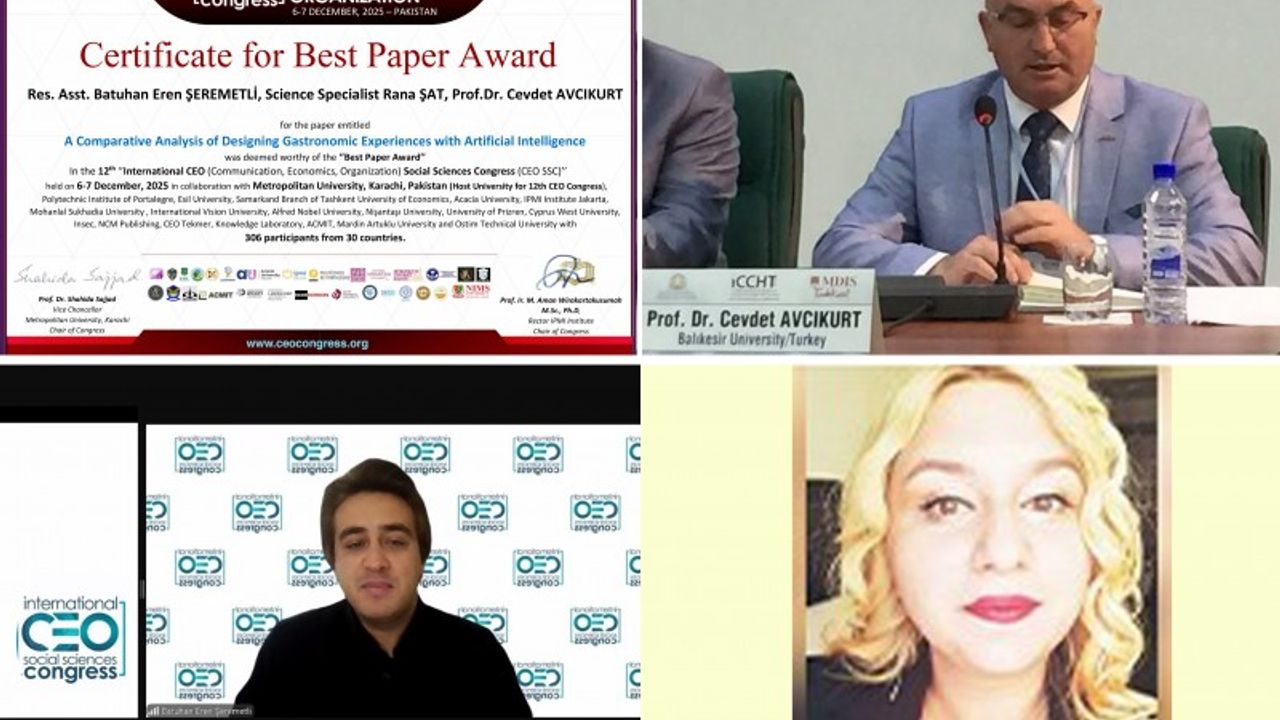 BAÜN akademisyenlerinin yapay zeka destekli gastronomi çalışmasına “En İyi Bildiri” ödülü