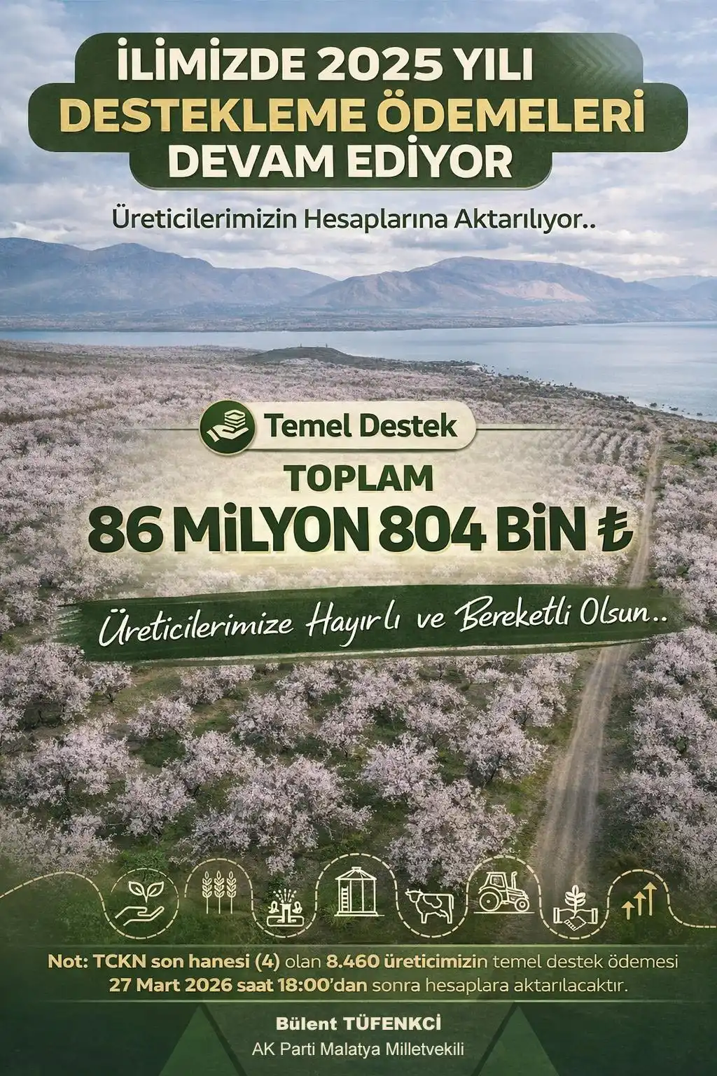 Malatya’da çiftçilere 86 milyon liralık destek ödemesi başladı