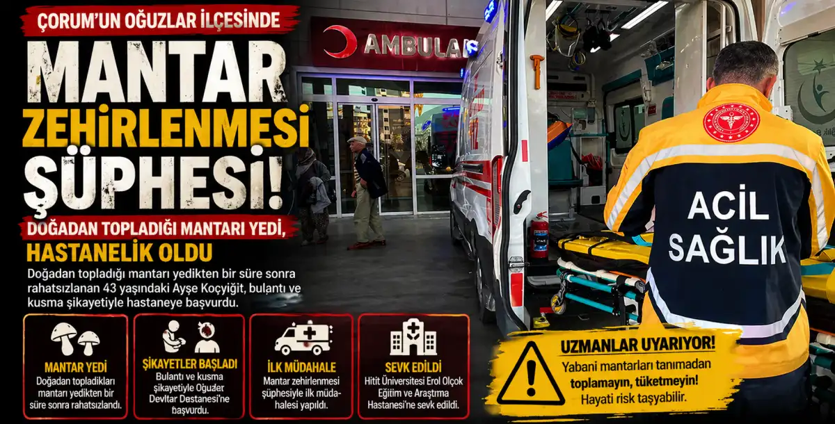 Çorum’da mantar zehirlenmesinde 43 yaşındaki kadın hastaneye kaldırıldı!
