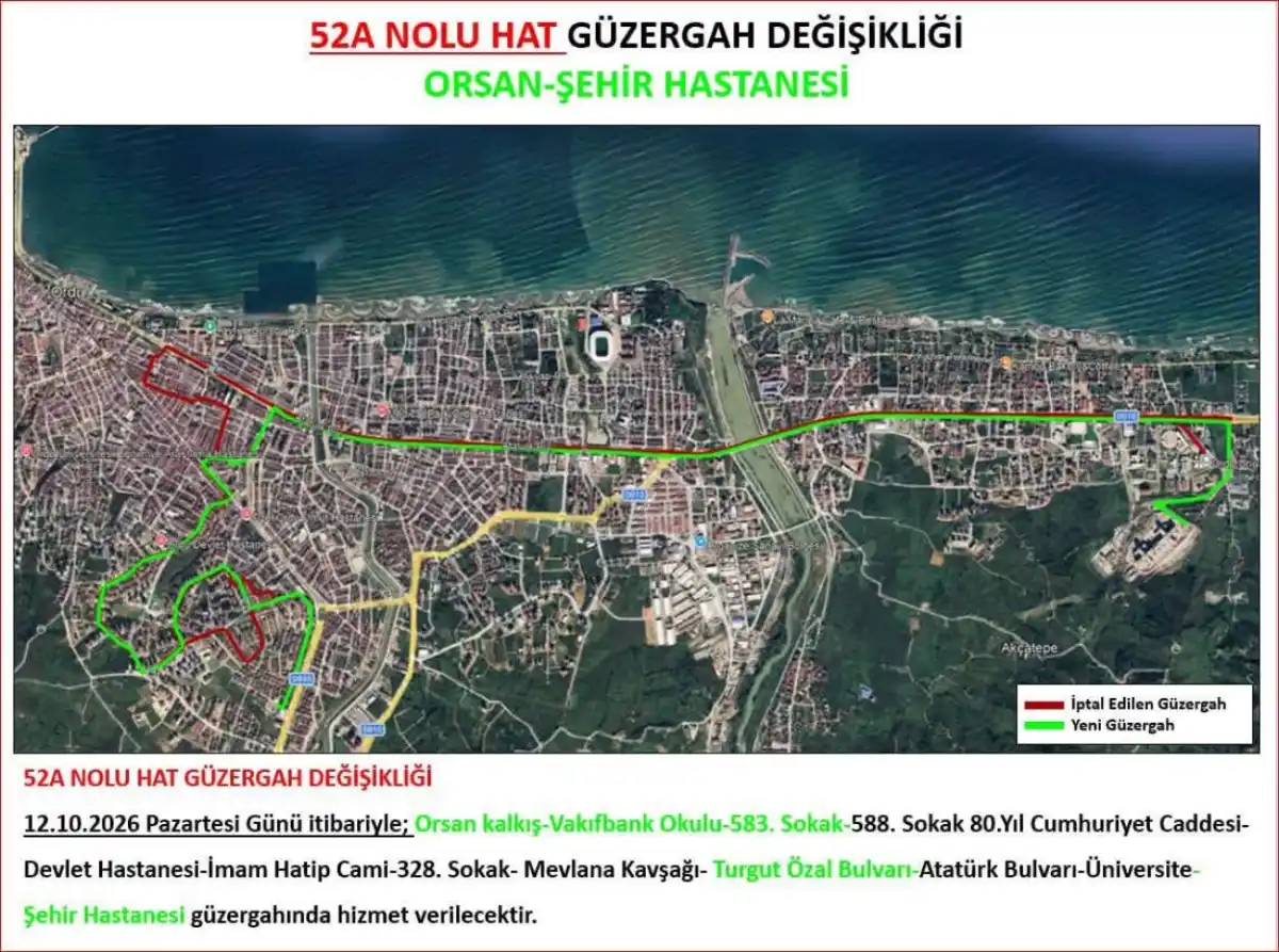 Ordu Şehir Hastanesi’ne ulaşımda yeni düzenleme