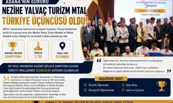 Adana’nın gururu Nezihe Yalvaç Turizm MTAL Türkiye üçüncüsü oldu
