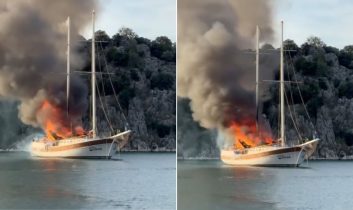 Antalya Kekova açıklarında yat alev alev yandı