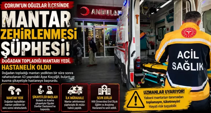 Çorum’da mantar zehirlenmesinde 43 yaşındaki kadın hastaneye kaldırıldı!