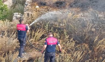 Kars Bayrampaşa TOKİ nölgesinde örtü ve anız yangını kısa sürede söndürüldü