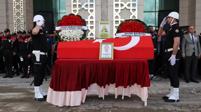 Erzurum’da polis memuru İbrahim Karataş son yolculuğuna uğurlandı
