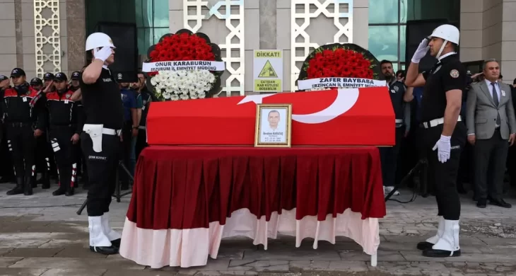 Erzurum’da polis memuru İbrahim Karataş son yolculuğuna uğurlandı