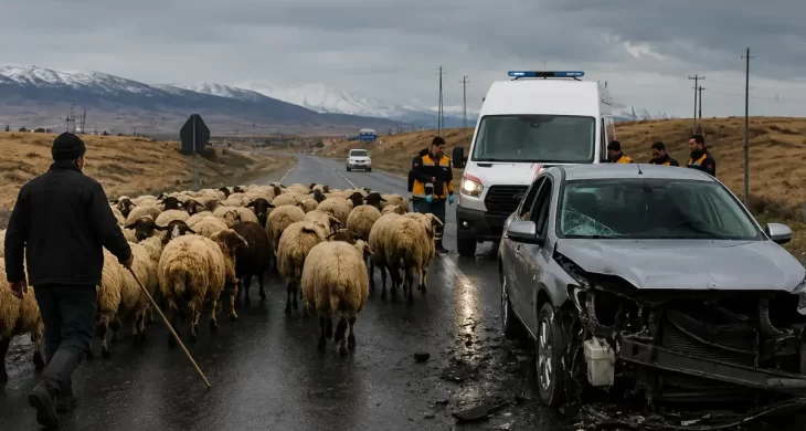 Kars’ta koyun sürüsü kazaya davetiye çıkardı: 3 yaralı