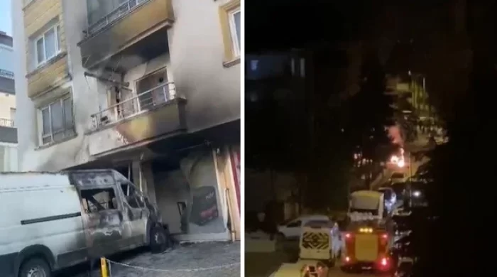 Keçiören’de gece çıkan yangında dükkan, minibüs ve daire zarar gördü