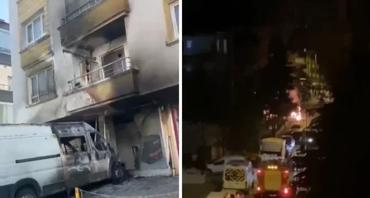 Keçiören’de gece çıkan yangında dükkan, minibüs ve daire zarar gördü