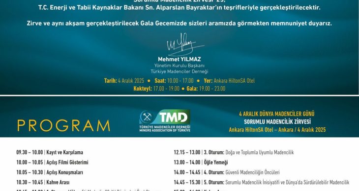 4 Aralık Dünya Madenciler Günü’nde Sorumlu Madencilik Zirvesi Ankara’da