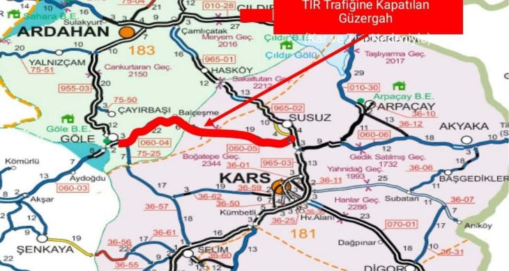 Kars’ta Susuz–Boğatepe–Göle yolu tır trafiğine kapatıldı